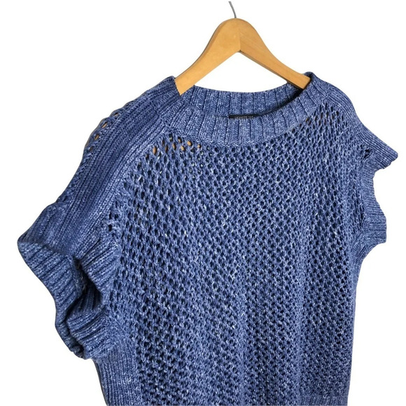 Lafayette 148 New York Women's Blue Open Knit Short Sleeve Sweater Top - Picture 8 of 8